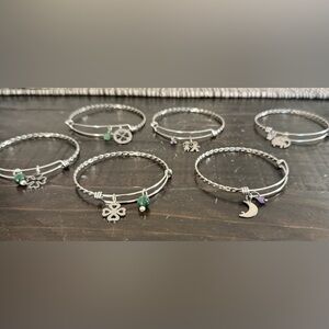 Bulk of 6 Stainless Steel Braided Design Bangle Bracelets w/Charm & stone gem